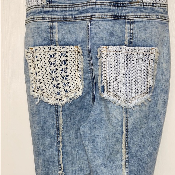 NWOT Rare POL Lace Light Blue Denim jean Sleeveless Stretch Zipper Jumpsuit S - Picture 10 of 13